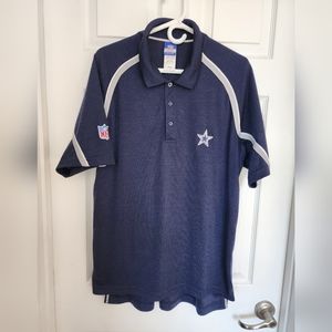 NFL Reebok Dallas Cowboys Polo Shirt Mens M Short Sleeve Blue Gray White Stripes